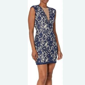 Aidan Mattox Womens Cap Sleeve Deep V-Neck Lace Cocktail Dress Open Back Size 10